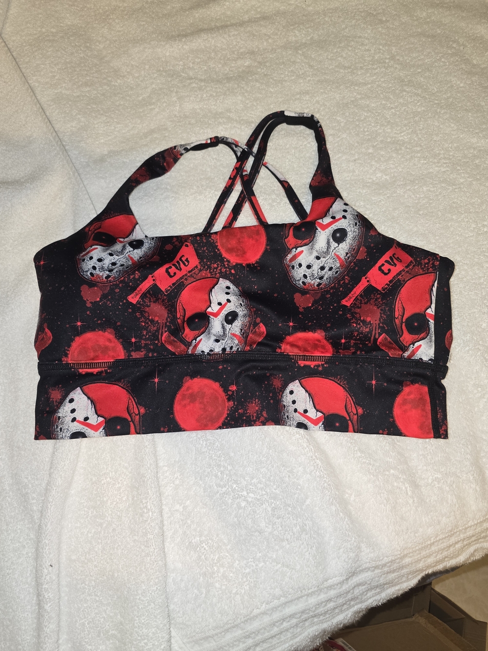 Constantly Varied Gear Red and Black Graphic Sports Bra with Mask Print Size L